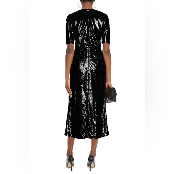 NWT - SALONI black gathered sequined tulle midi dress size US 2 - Picture 3 of 9